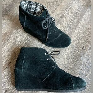 Toms Kala black suede wedge booties
